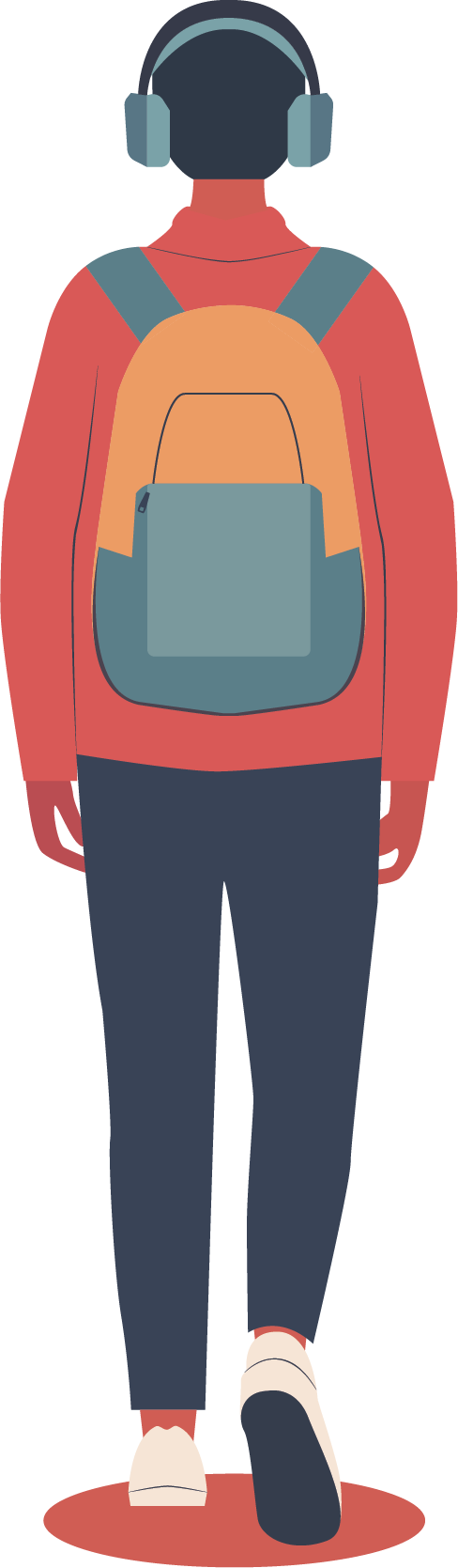 Illustration of a person walking with a backpack and headphones